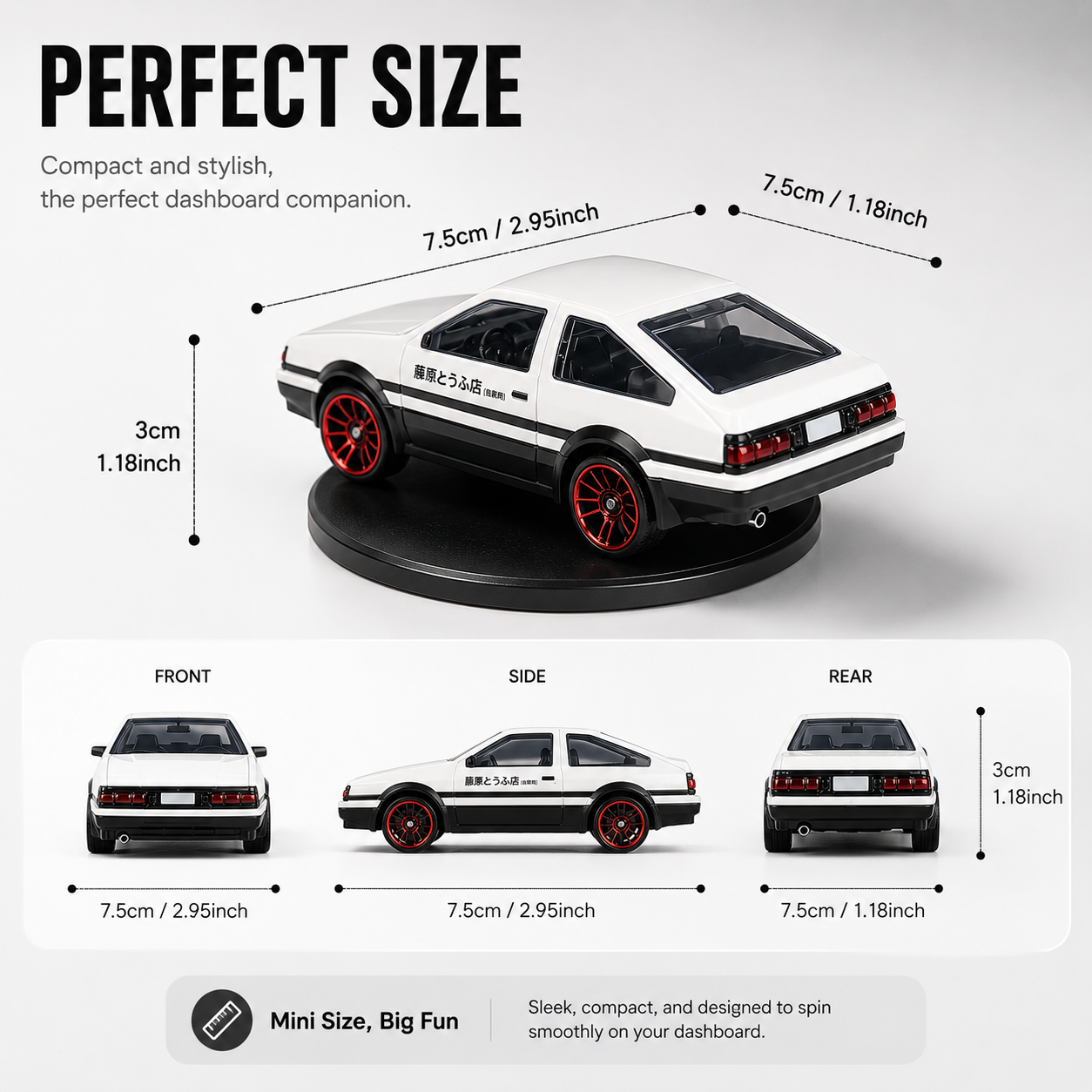 Premium Drifting Sports Car Dashboard Ornament – 360° Rotating Racing Car Interior Decor
