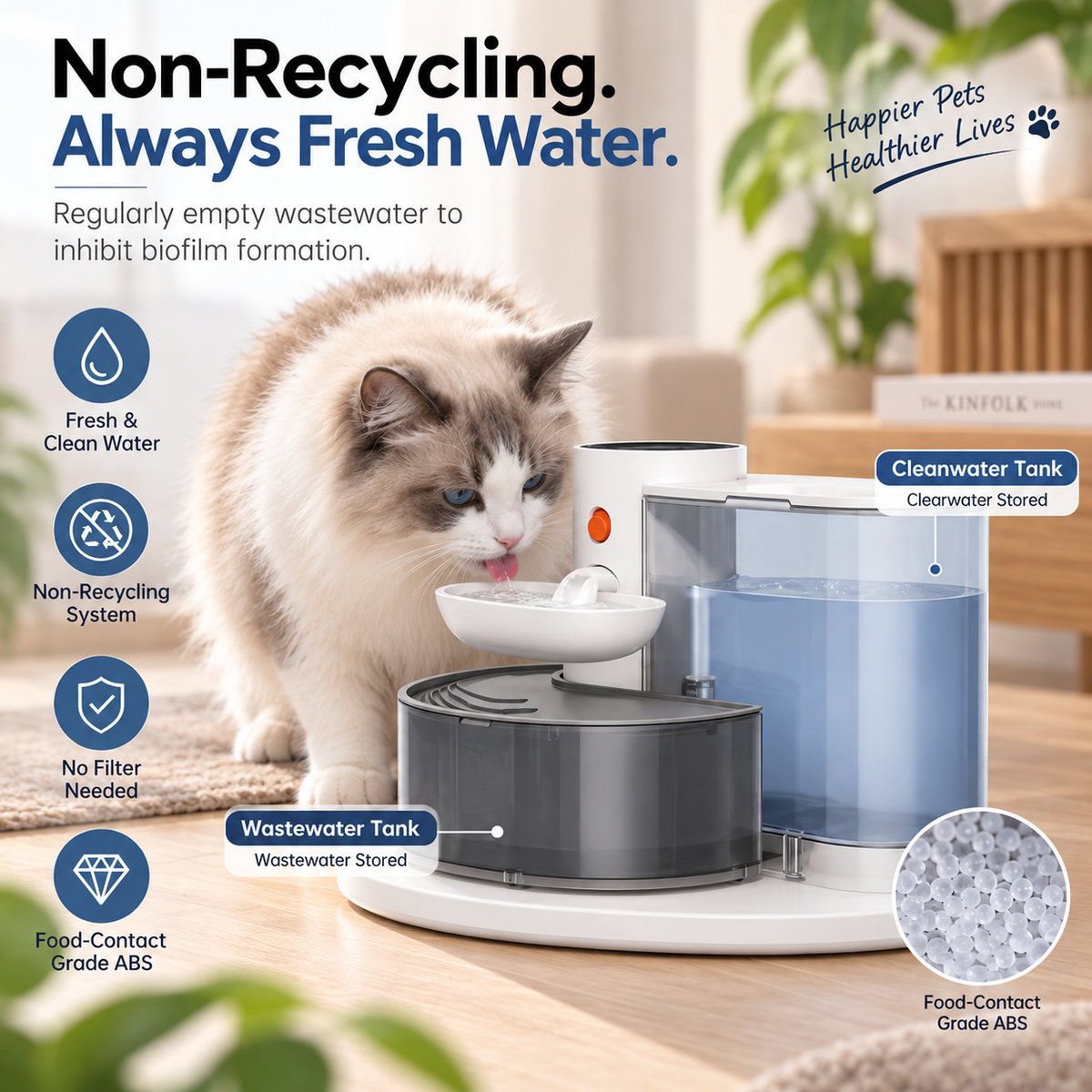 Smart Pet Water Fountain – Automatic Self-Refill & Emptying, Filter-Free Drinking Dispenser for Cats & Dogs