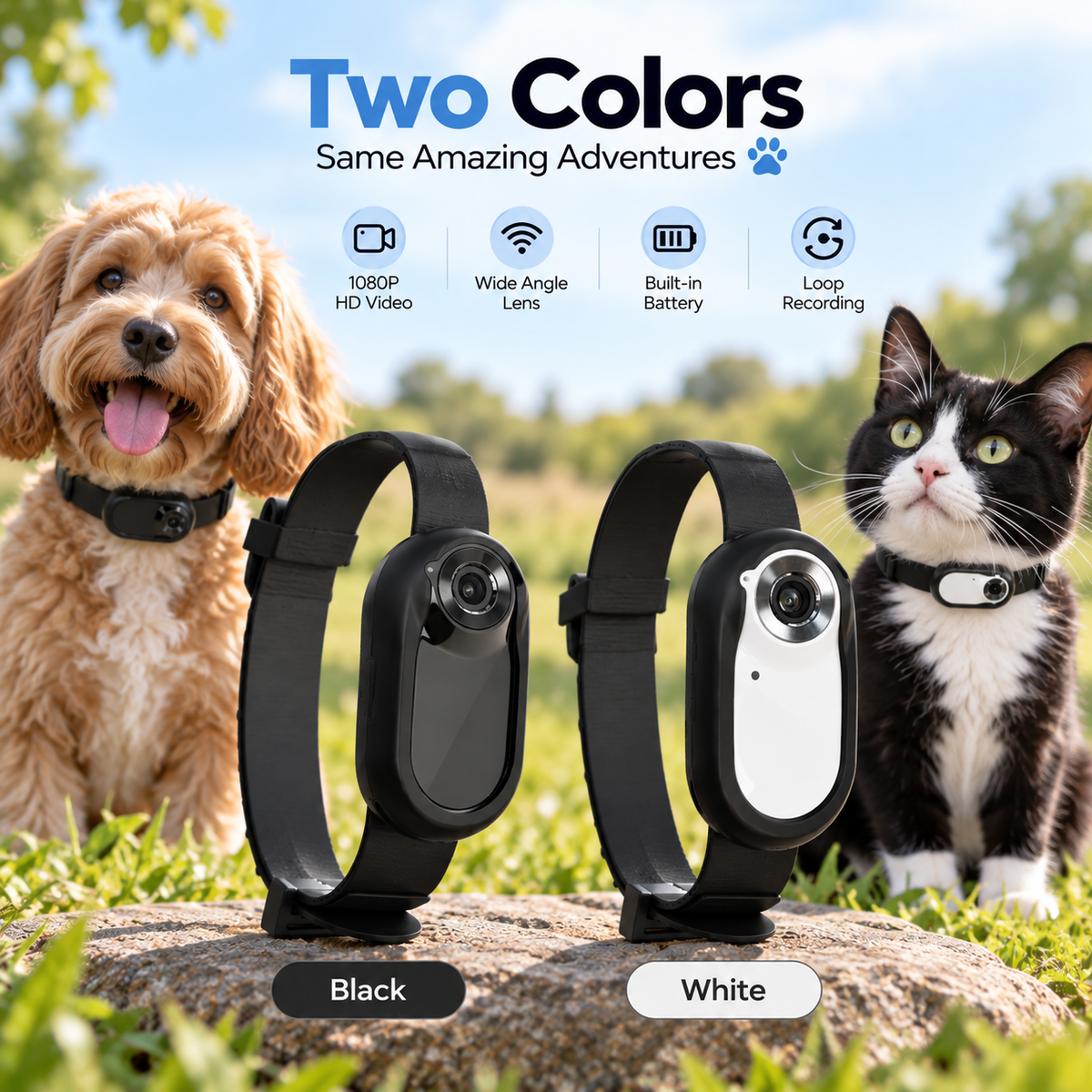 1080P Full HD Pet Camera Collar with Memory Card – Mini Action Camera for Cats & Dogs
