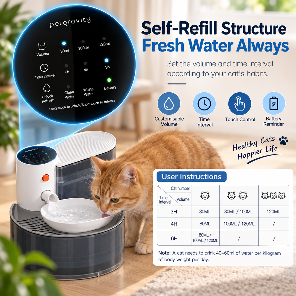 Smart Pet Water Fountain – Automatic Self-Refill & Emptying, Filter-Free Drinking Dispenser for Cats & Dogs
