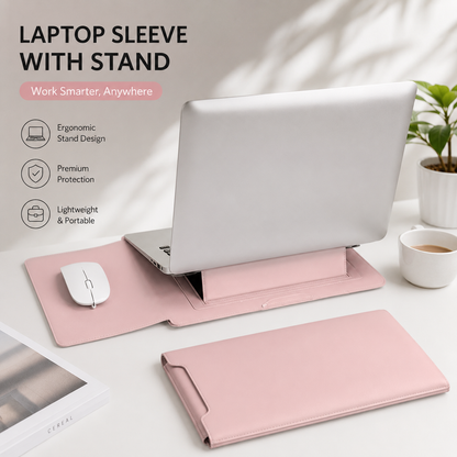 3-in-1 PU Leather Laptop Sleeve Case with Adjustable Stand & Mouse Pad for 13–16 Inch Laptops