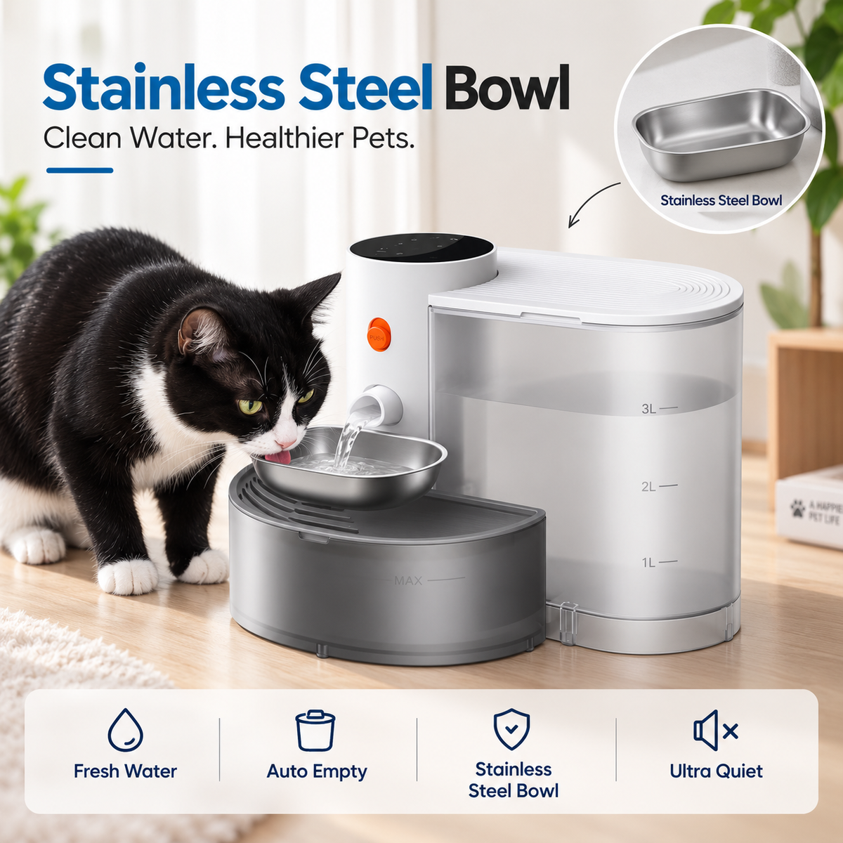 Smart Pet Water Fountain – Automatic Self-Refill & Emptying, Filter-Free Drinking Dispenser for Cats & Dogs