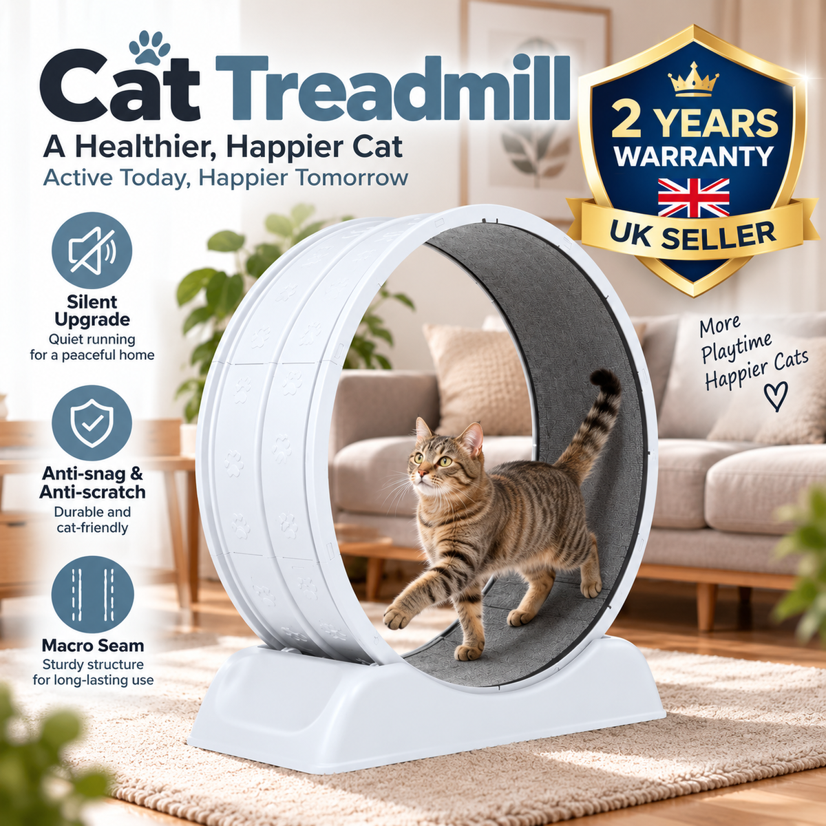 Pet Exercise Wheel for Indoor Cats – Quiet Running Treadmill with Detachable Carpet
