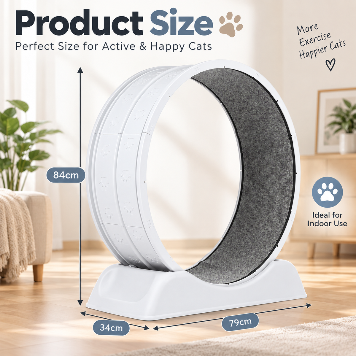 Pet Exercise Wheel for Indoor Cats – Quiet Running Treadmill with Detachable Carpet