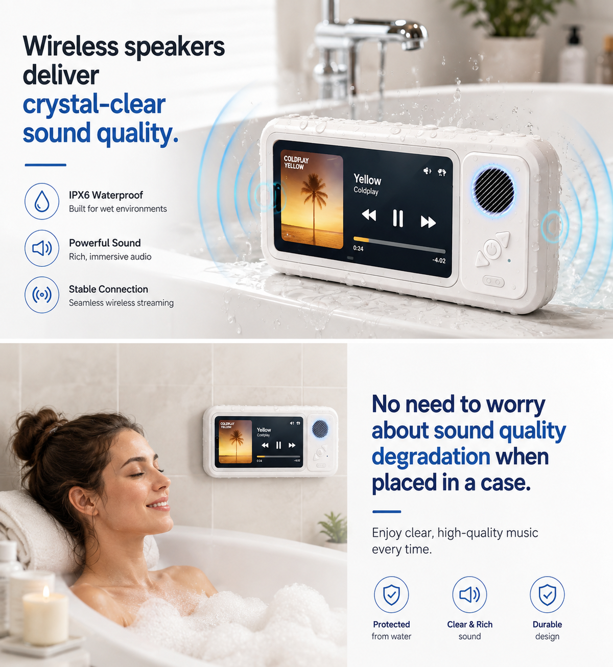 360° Waterproof Shower Phone Holder with Bluetooth Speaker | Anti-Fog & Rotating Mount
