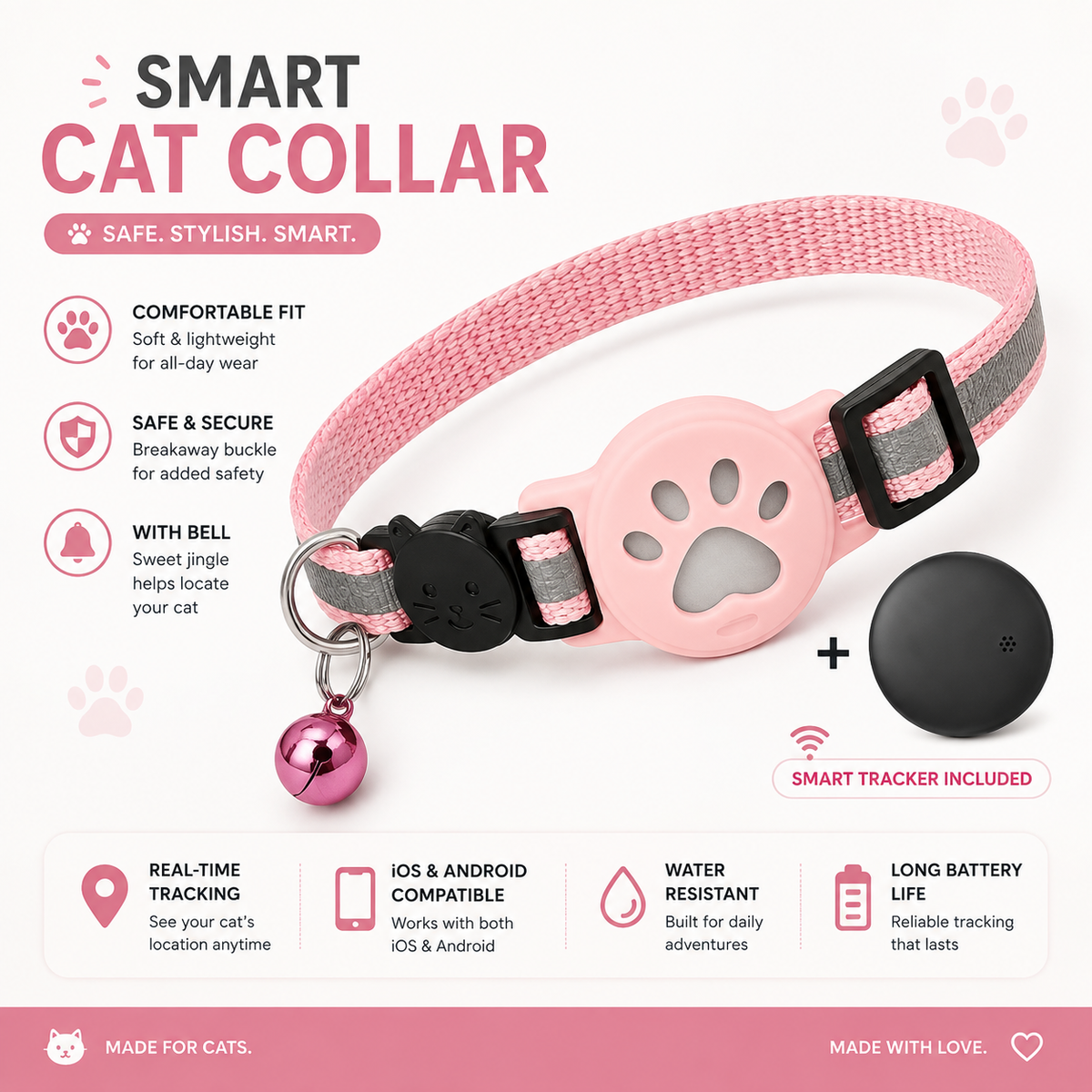 GPS Smart Pet Tracker Collar for Cats & Dogs | Compatible with iOS and Android