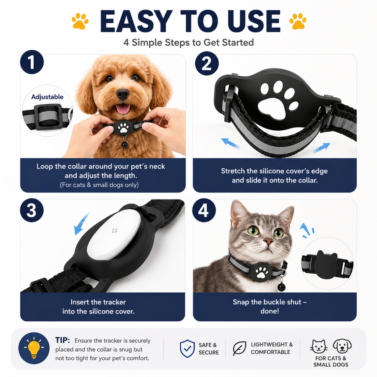 GPS Smart Pet Tracker Collar for Cats & Dogs | Compatible with iOS and Android