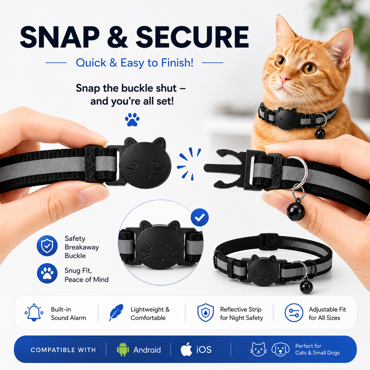GPS Smart Pet Tracker Collar for Cats & Dogs | Compatible with iOS and Android