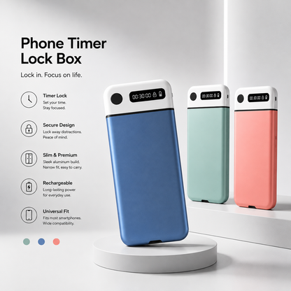 Phone Timer Lock Box – Self-Control & Focus Timer for Smartphones, Study & Digital Detox