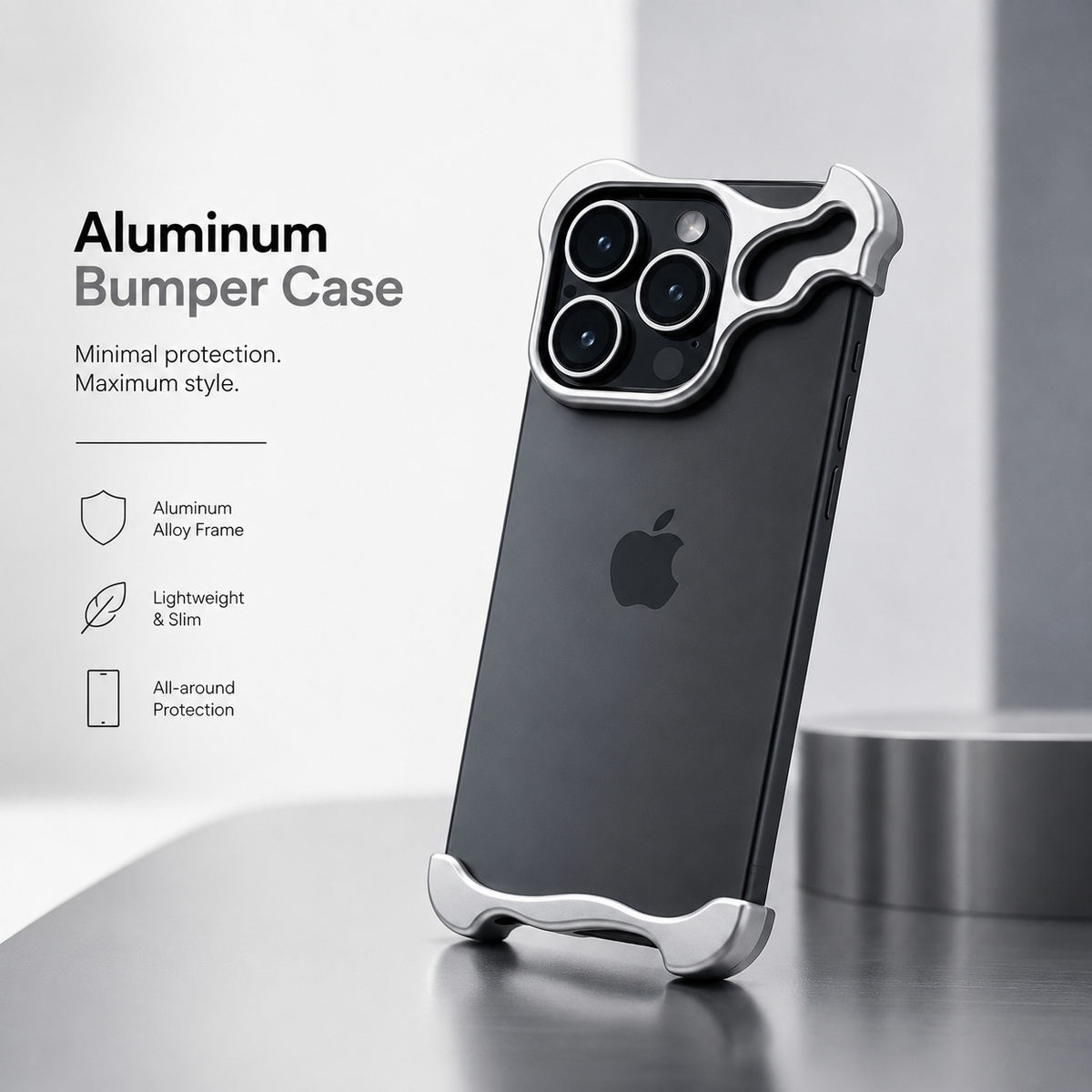 Ultra-Thin Minimalist Aluminium Bumper Phone Case with Lens Protector for iPhone