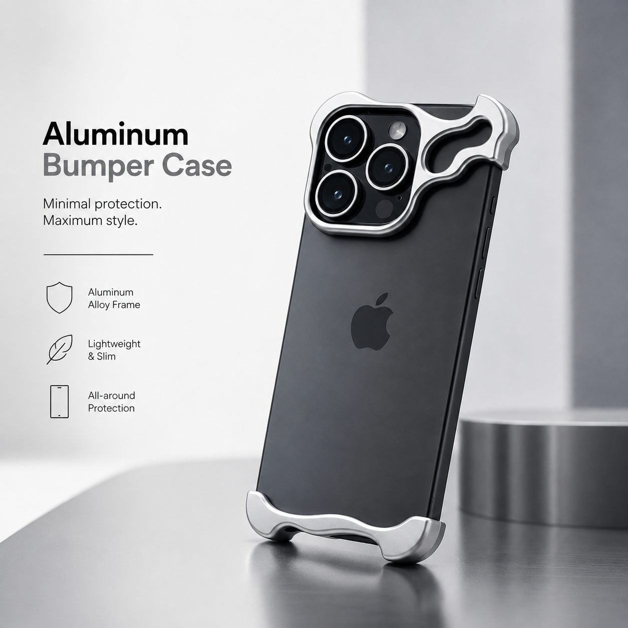 Ultra-Thin Minimalist Aluminium Bumper Phone Case with Lens Protector for iPhone