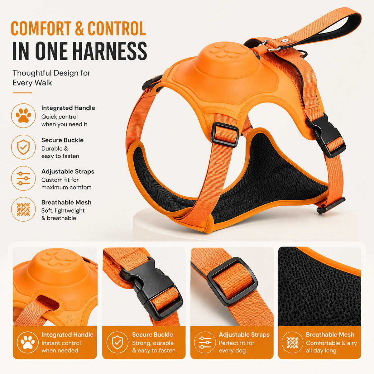 2-in-1 Retractable Dog Harness with Built-in Leash | No-Pull Adjustable Pet Harness