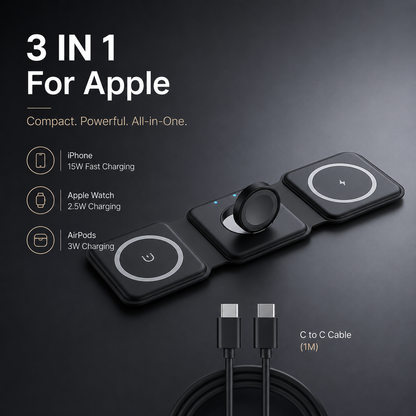 3-in-1 Magnetic Wireless Charging Station for iPhone, Apple Watch & AirPods | Foldable Fast Charging Dock