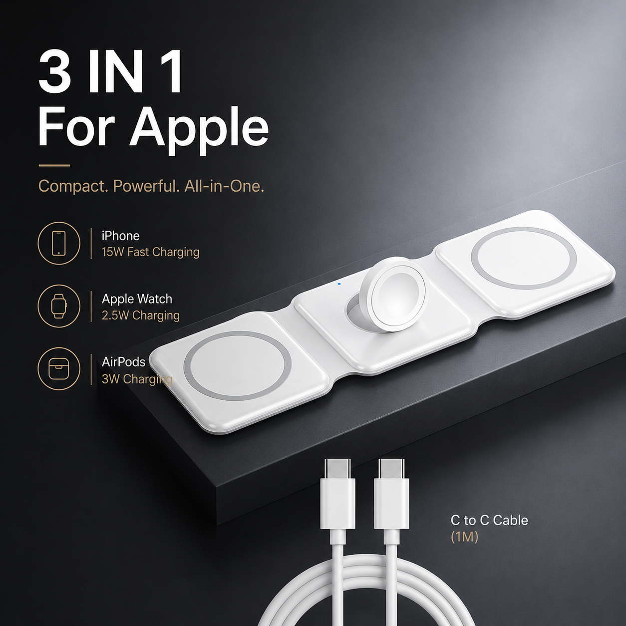 3-in-1 Magnetic Wireless Charging Station for iPhone, Apple Watch & AirPods | Foldable Fast Charging Dock