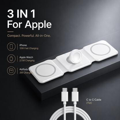 3-in-1 Magnetic Wireless Charging Station for iPhone, Apple Watch & AirPods | Foldable Fast Charging Dock