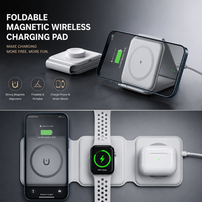 3-in-1 Magnetic Wireless Charging Station for iPhone, Apple Watch & AirPods | Foldable Fast Charging Dock