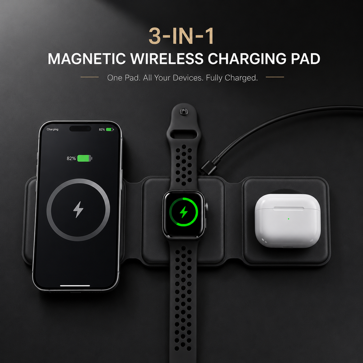 3-in-1 Magnetic Wireless Charging Station for iPhone, Apple Watch & AirPods | Foldable Fast Charging Dock