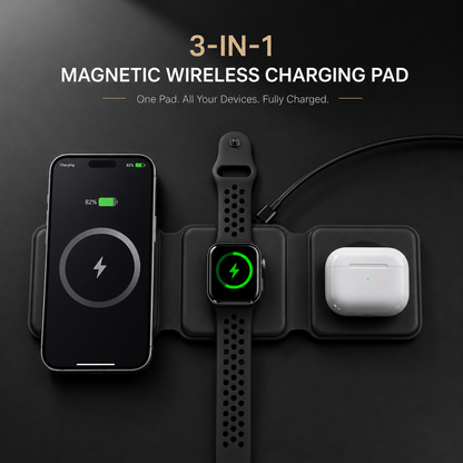 3-in-1 Magnetic Wireless Charging Station for iPhone, Apple Watch & AirPods | Foldable Fast Charging Dock