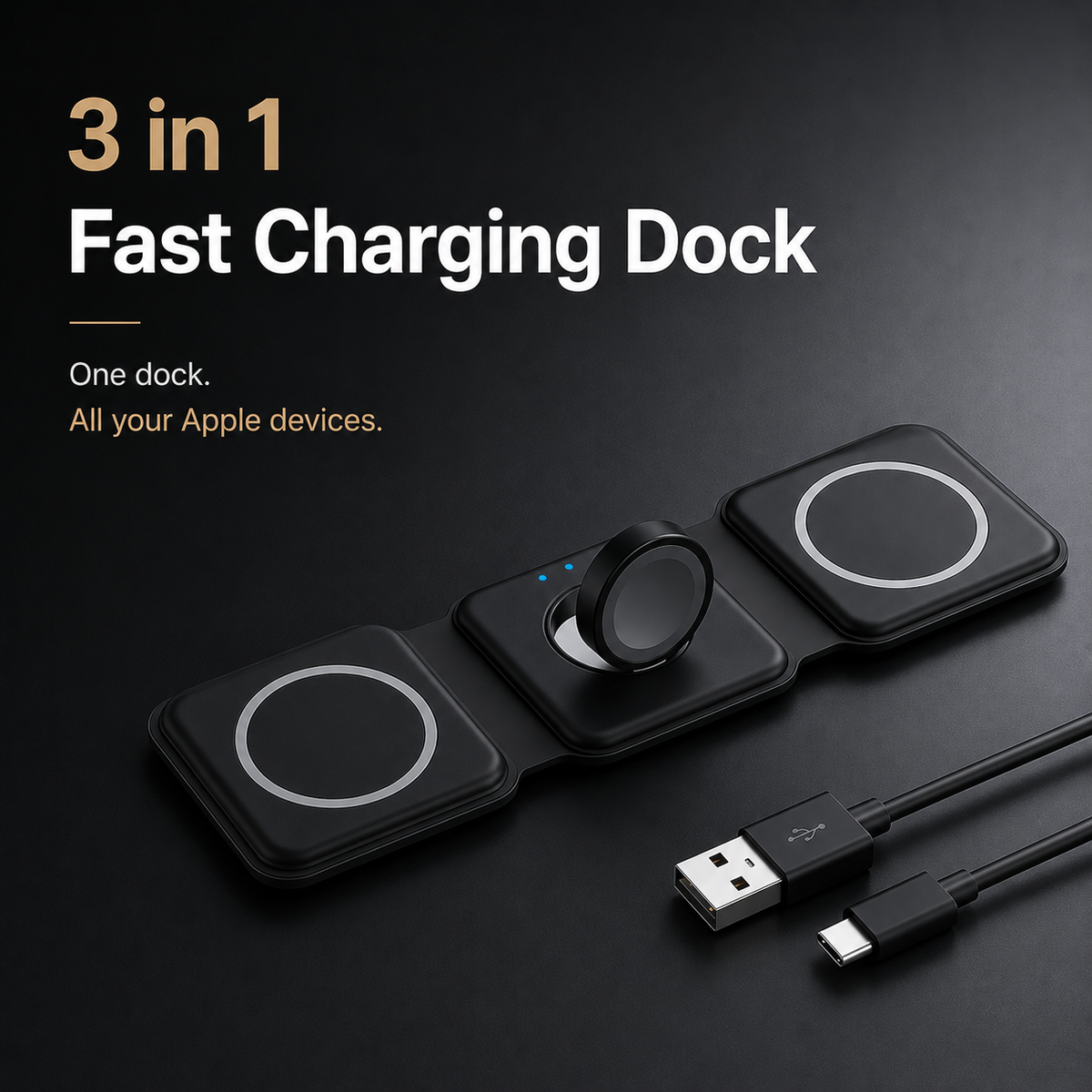 3-in-1 Magnetic Wireless Charging Station for iPhone, Apple Watch & AirPods | Foldable Fast Charging Dock