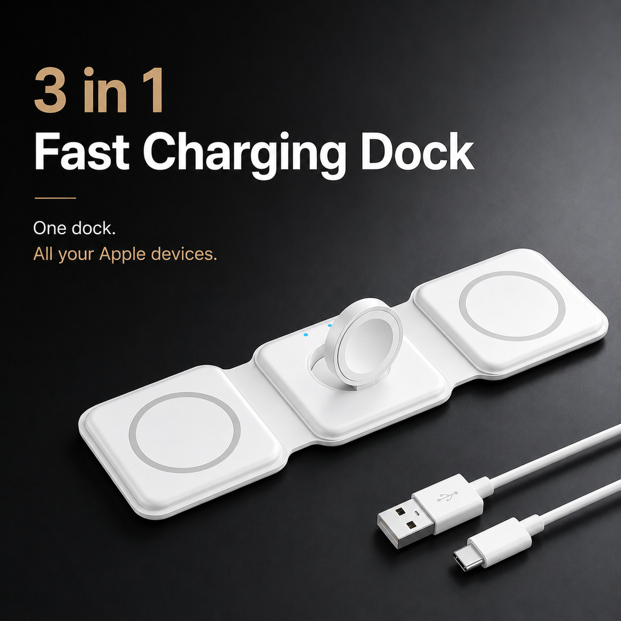 3-in-1 Magnetic Wireless Charging Station for iPhone, Apple Watch & AirPods | Foldable Fast Charging Dock