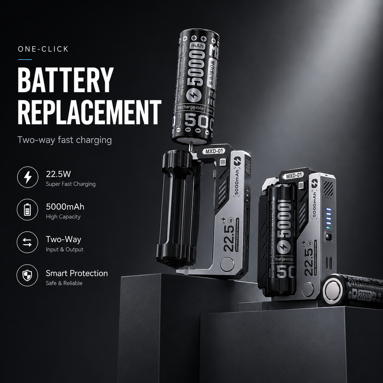 Replaceable Battery Power Bank 20000mAh | 22.5W Fast Charging Portable Charger