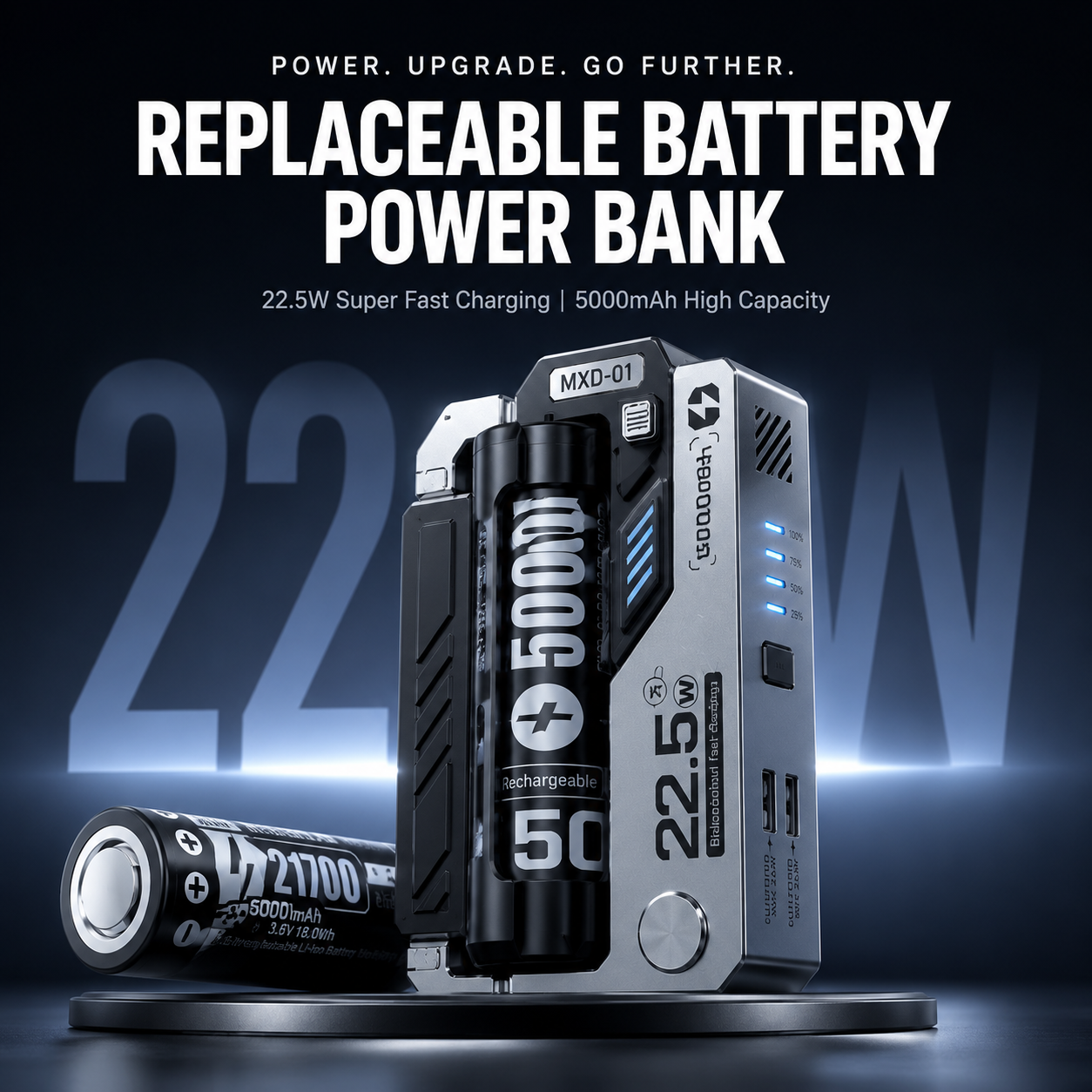 Replaceable Battery Power Bank 20000mAh | 22.5W Fast Charging Portable Charger
