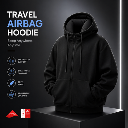 Travel Airbag Hoodie with Built-in Inflatable Neck Pillow – Unisex Zip-Up Fleece Jacket