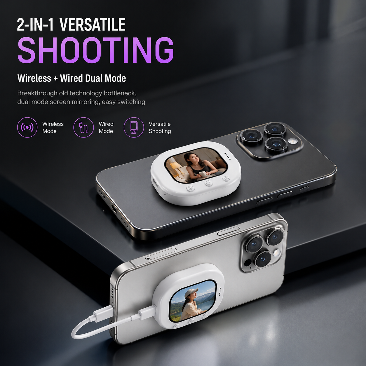 Wireless Magnetic Selfie Monitor for iPhone & Android | Real-Time Back Camera Preview Screen
