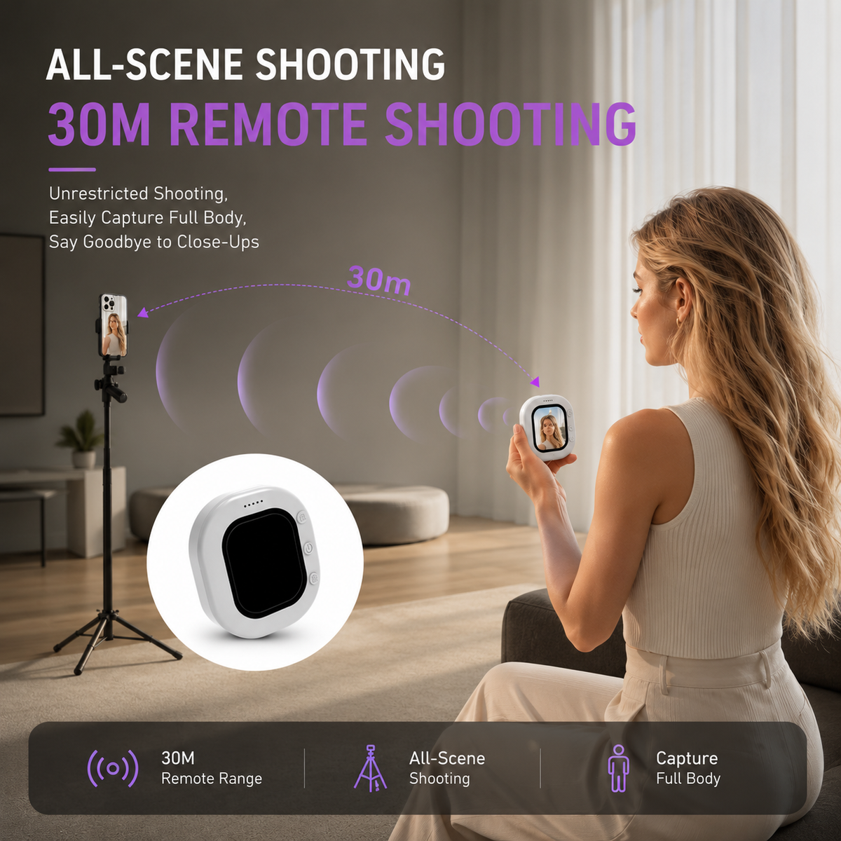 Wireless Magnetic Selfie Monitor for iPhone & Android | Real-Time Back Camera Preview Screen