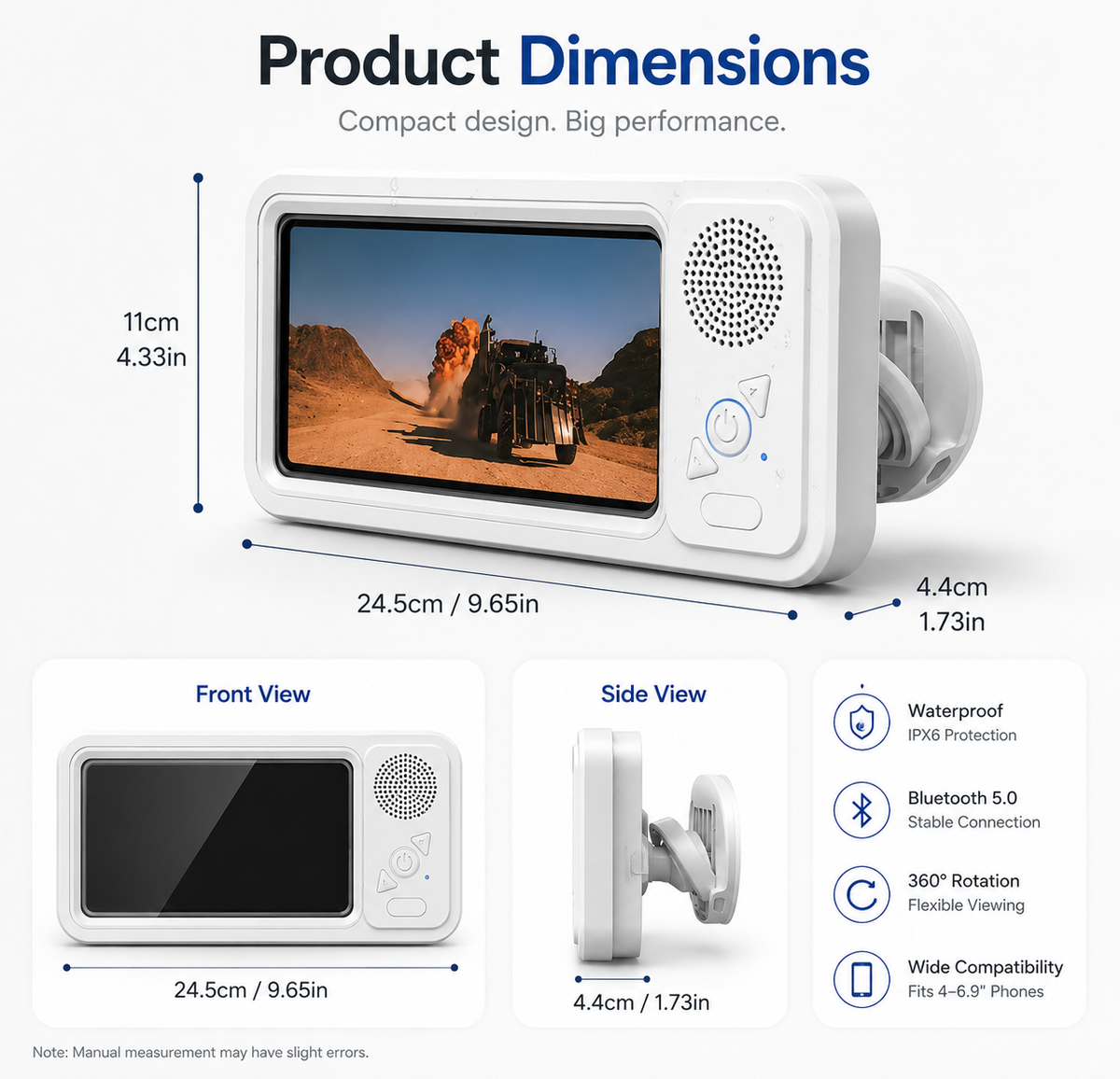 360° Waterproof Shower Phone Holder with Bluetooth Speaker | Anti-Fog & Rotating Mount