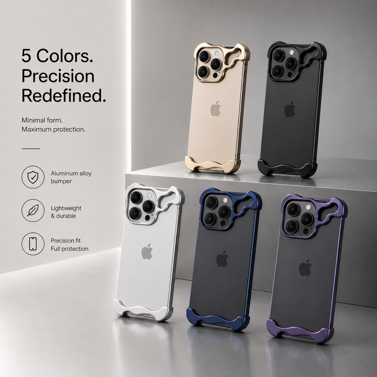 Ultra-Thin Minimalist Aluminium Bumper Phone Case with Lens Protector for iPhone