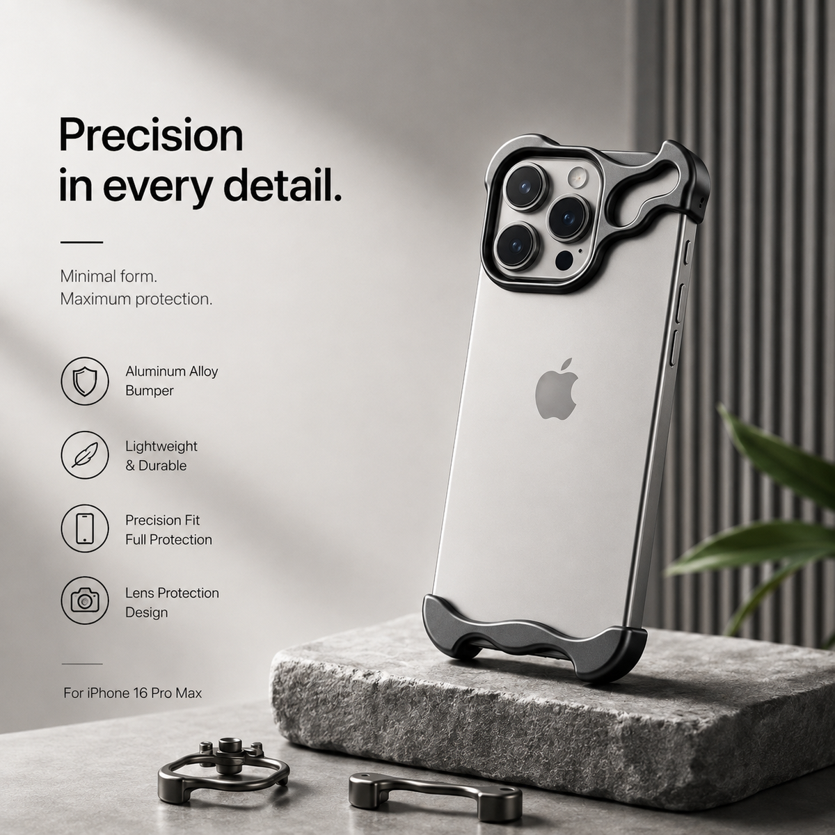 Ultra-Thin Minimalist Aluminium Bumper Phone Case with Lens Protector for iPhone