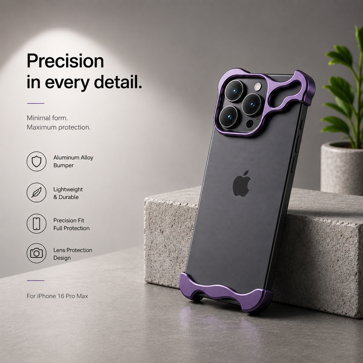 Ultra-Thin Minimalist Aluminium Bumper Phone Case with Lens Protector for iPhone