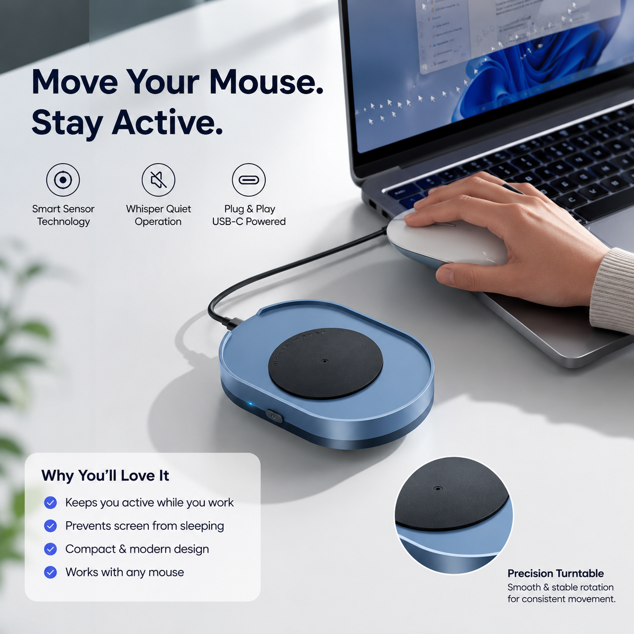 Smart Mouse Mover Pro with Undetectable 360° Random Movement | Automatic Mouse Jiggler