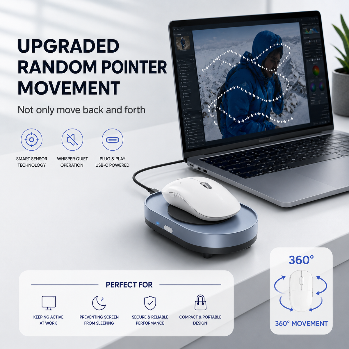 Smart Mouse Mover Pro with Undetectable 360° Random Movement | Automatic Mouse Jiggler
