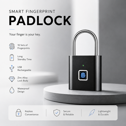 Smart Fingerprint Padlock USB Rechargeable Keyless Waterproof Door Lock
