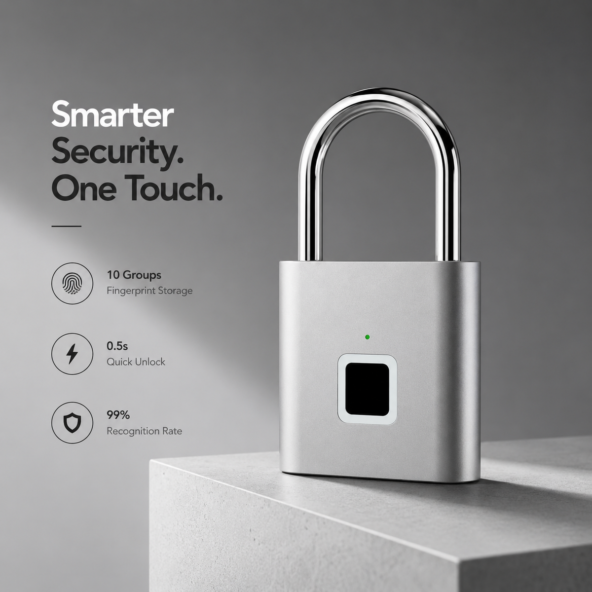Smart Fingerprint Padlock USB Rechargeable Keyless Waterproof Door Lock