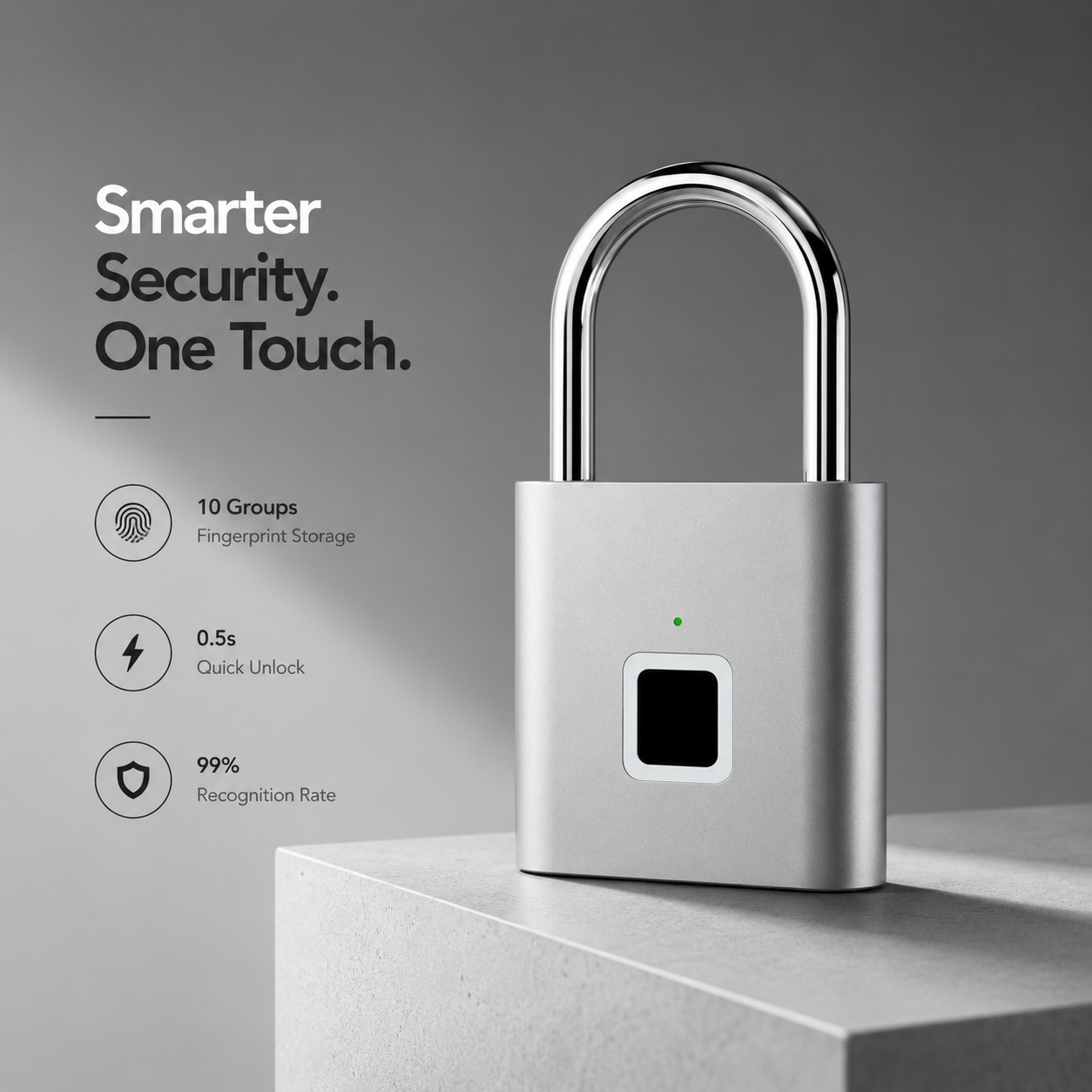 Smart Fingerprint Padlock USB Rechargeable Keyless Waterproof Door Lock