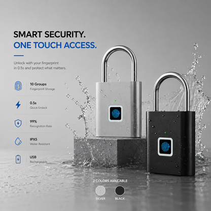 Smart Fingerprint Padlock USB Rechargeable Keyless Waterproof Door Lock