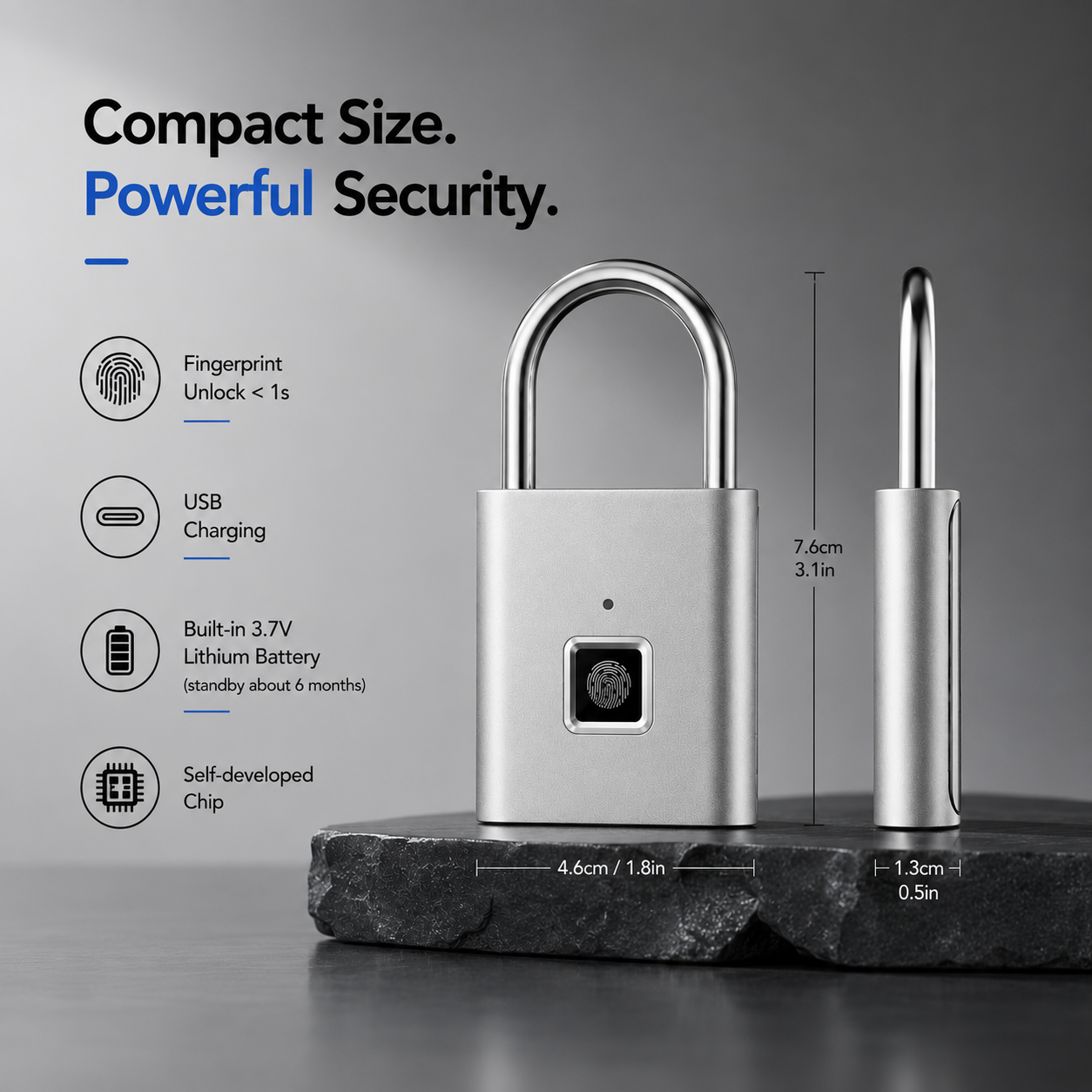 Smart Fingerprint Padlock USB Rechargeable Keyless Waterproof Door Lock