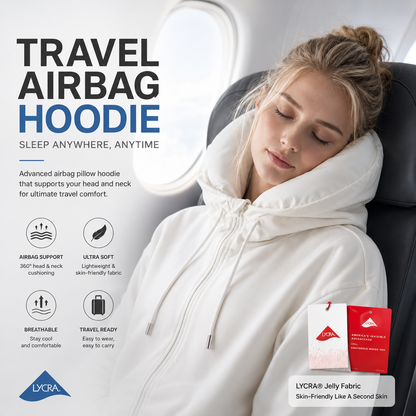 Travel Airbag Hoodie with Built-in Inflatable Neck Pillow – Unisex Zip-Up Fleece Jacket