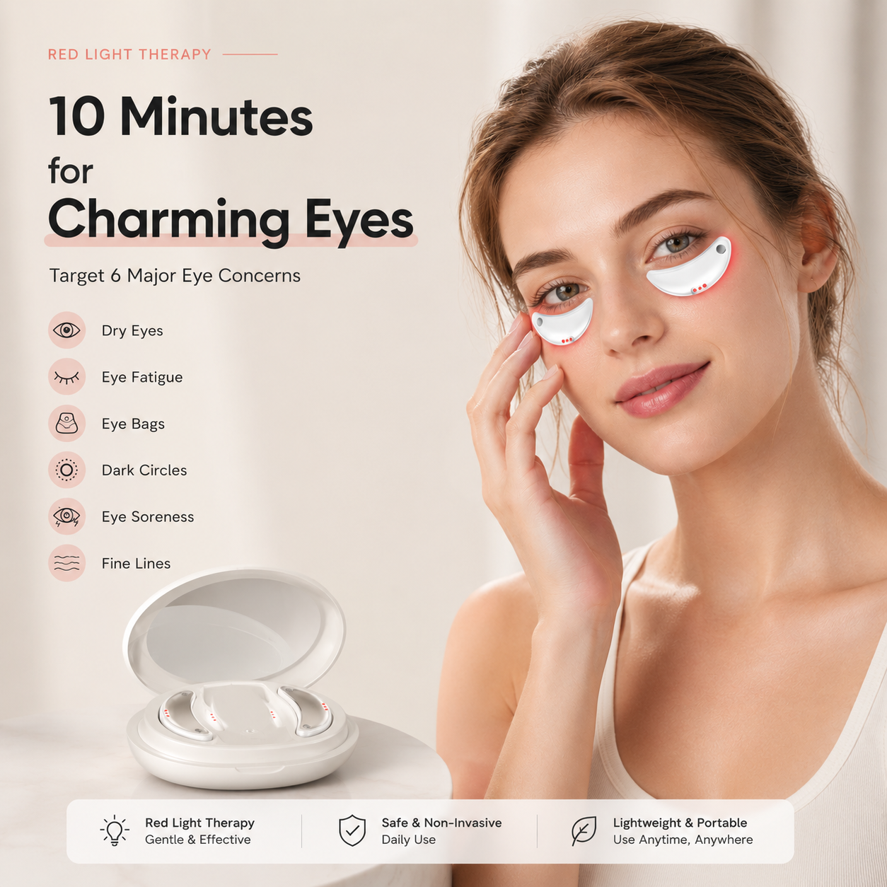 EMS Microcurrent Red Light Eye Therapy Device, for Dark Circles, Puffiness & Fine Lines
