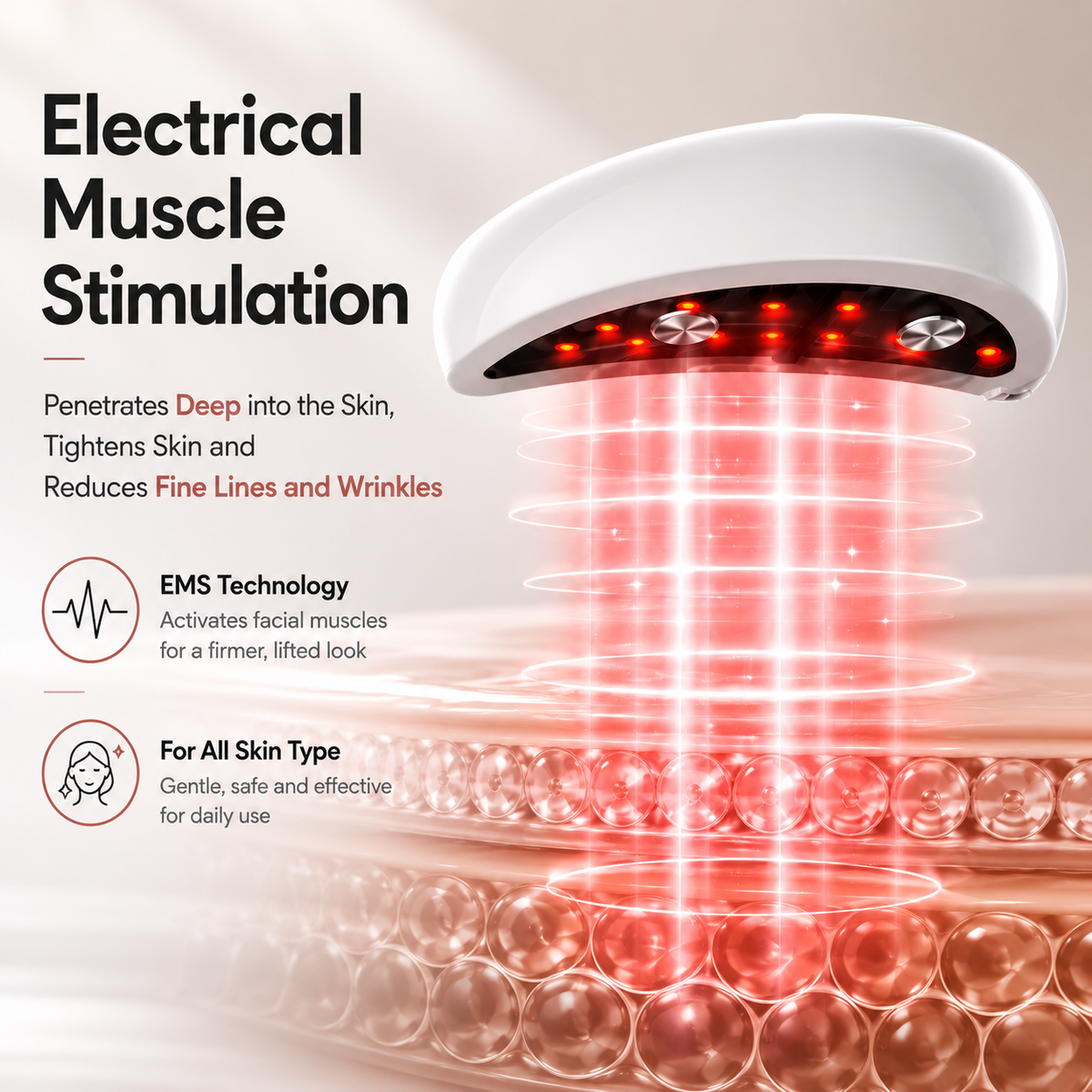 EMS Microcurrent Red Light Eye Therapy Device, for Dark Circles, Puffiness & Fine Lines