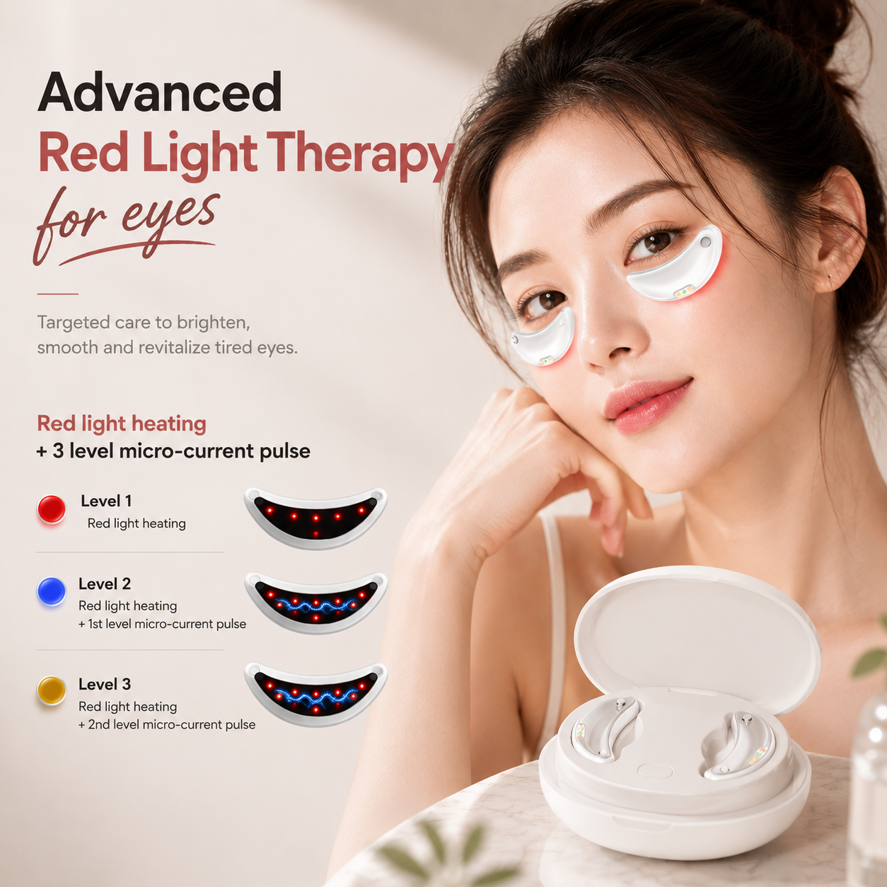 EMS Microcurrent Red Light Eye Therapy Device, for Dark Circles, Puffiness & Fine Lines