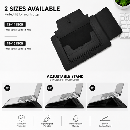 3-in-1 PU Leather Laptop Sleeve Case with Adjustable Stand & Mouse Pad for 13–16 Inch Laptops