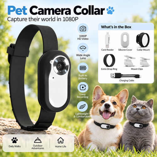 1080P Full HD Pet Camera Collar with Memory Card – Mini Action Camera for Cats & Dogs