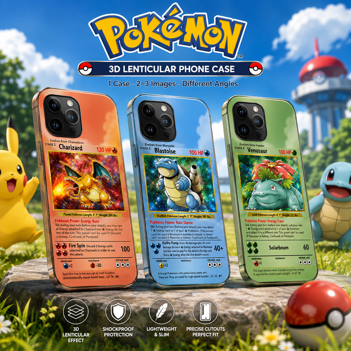 Pokémon Card-Inspired 3D Phone Case – Creative Anime Cover for iPhone, Samsung