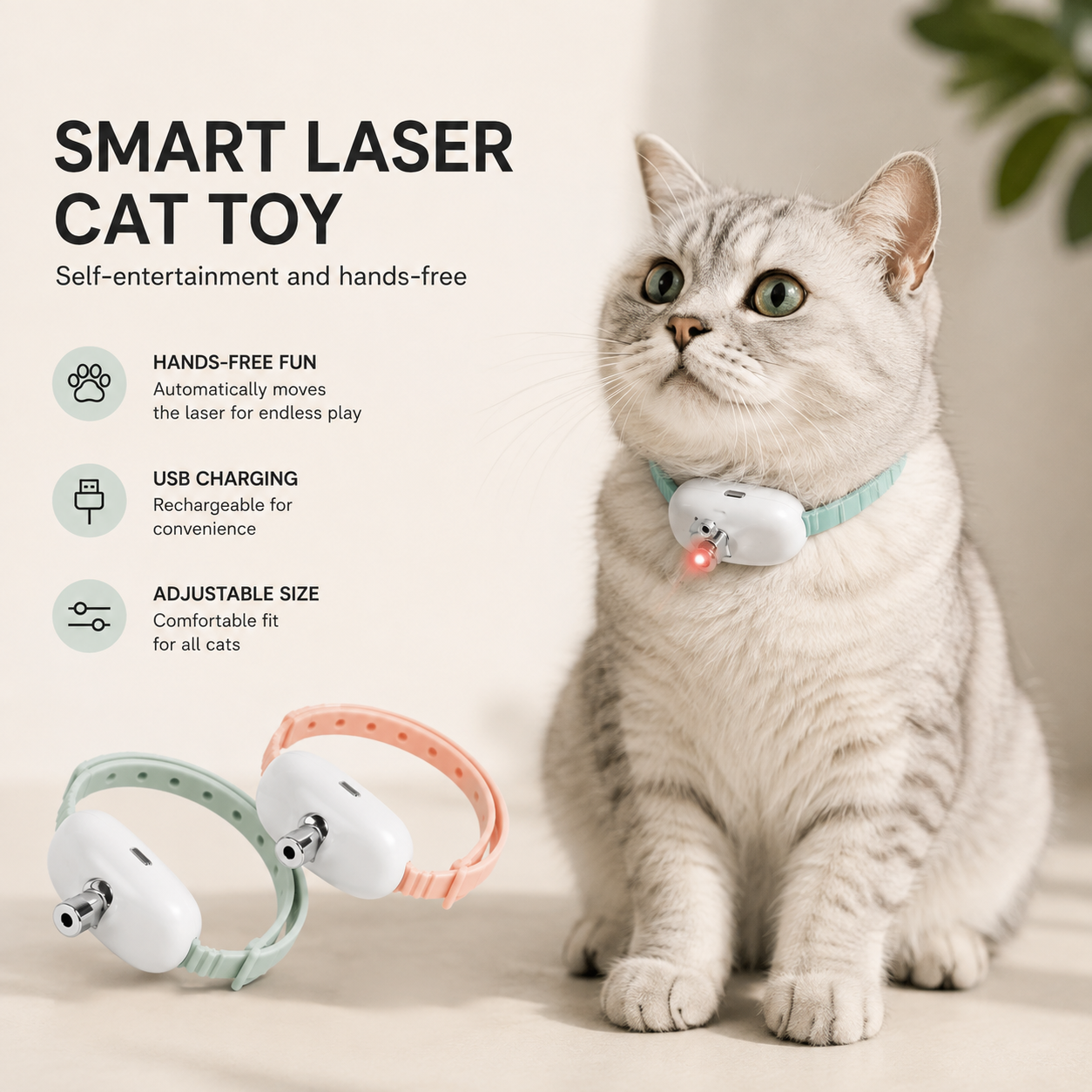 Smart Rechargeable Laser Cat Collar – Automatic Interactive Toy for Cats & Kittens