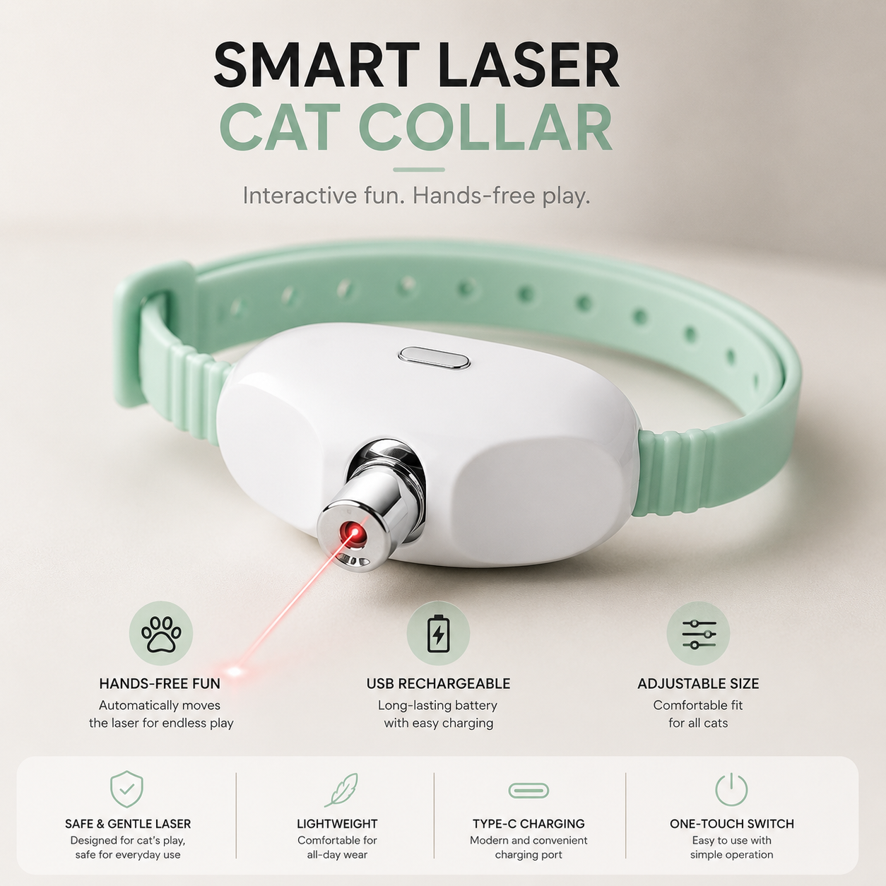 Smart Rechargeable Laser Cat Collar – Automatic Interactive Toy for Cats & Kittens
